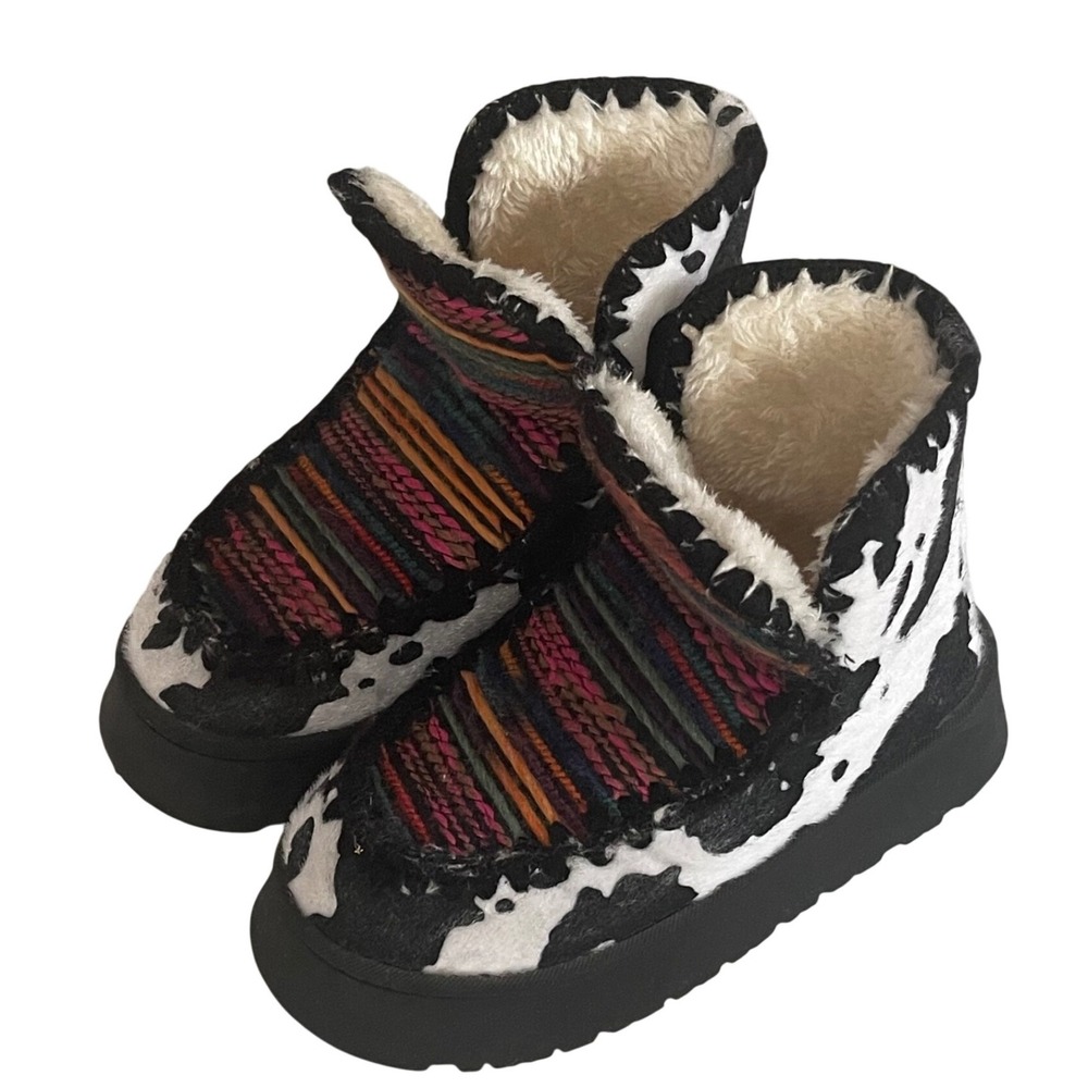 Womens Boho Cow Print Cozy Faux Fur Lined Ankle‎ Boots Size 39